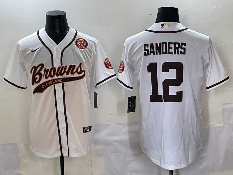 Men 2025 Cleveland Browns #12 Sanders White Joint Name Nike Limited NFL Jersey style 5